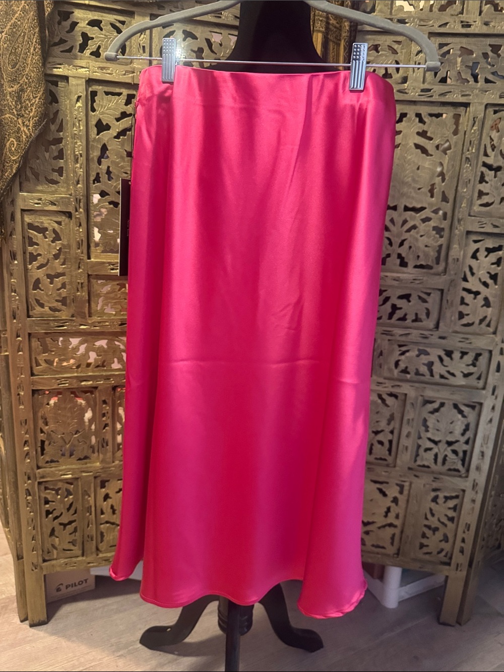 Pink Satin A-Line Skirt